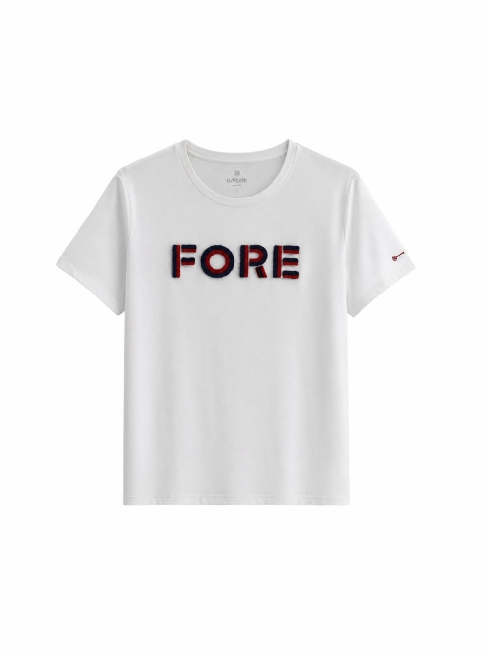 G/FORE White Tee Shirt With Bold Chenille Embroidery Lettering Large EUC!
